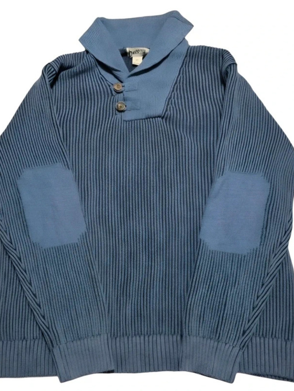 Duluth Trading Men's Blue Shawl Collar Sweater Ribbed Knit Elbow Patches - 3X